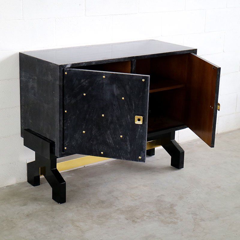 Two Door Sideboard In Black Parchment, 1980s photo vinterior