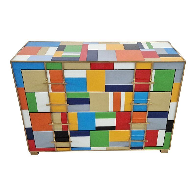 Four Drawer Chest Of Drawers In Multicolored Murano Glass, 1980s photo furniture