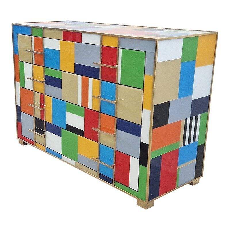Four Drawer Chest Of Drawers In Multicolored Murano Glass, 1980s photo Furniture