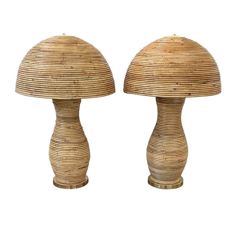 Table Lamps In Bamboo And Polished Brass, 1980s, Set Of 2