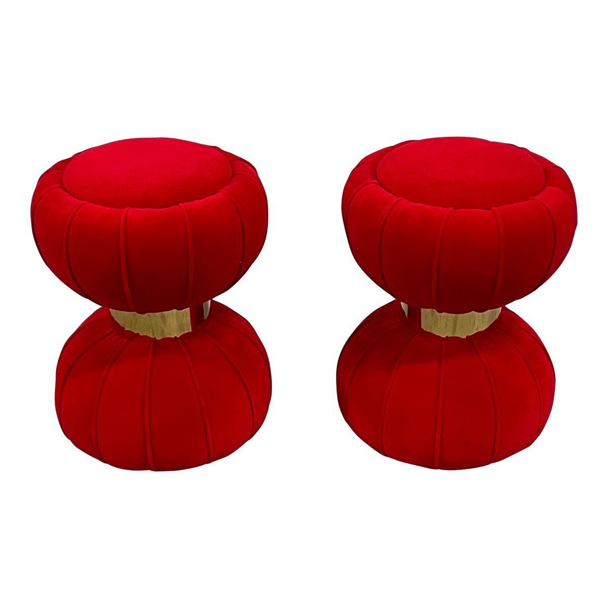 Set Of Clessidra Poufs In Red Velvet., 1990s