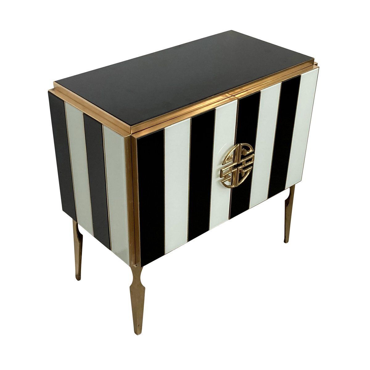 Two Door Sideboard In Black And White Murano Glass, 1980s