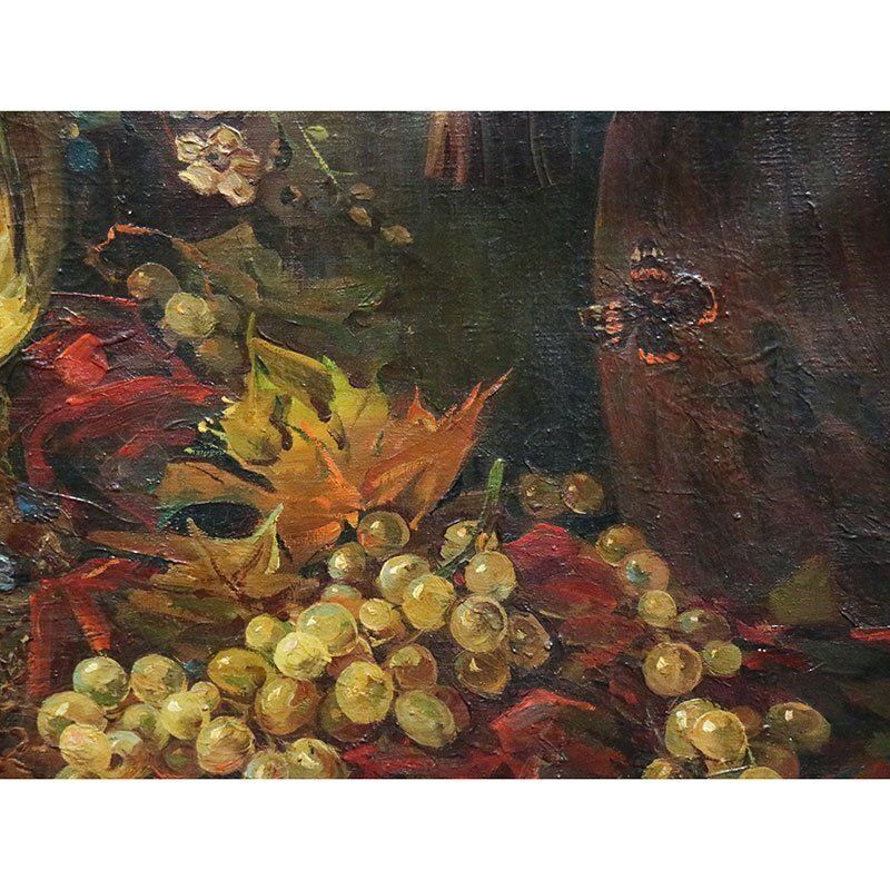 G. Zampogna, Dead Nature Of Flowers And Fruit, 1952, Oil On Canvas, Framed photo Art