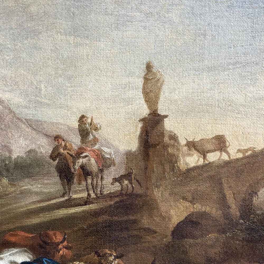Nicolaes Berchem, Paesaggio Latino Con Viandanti E Armenti, 1600s, Oil On Canvas, Framed photo buy