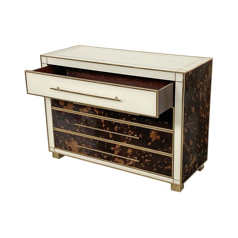 Chest Of Drawers In White Murano Glass And Cow Leather, 1980s photo vinterior