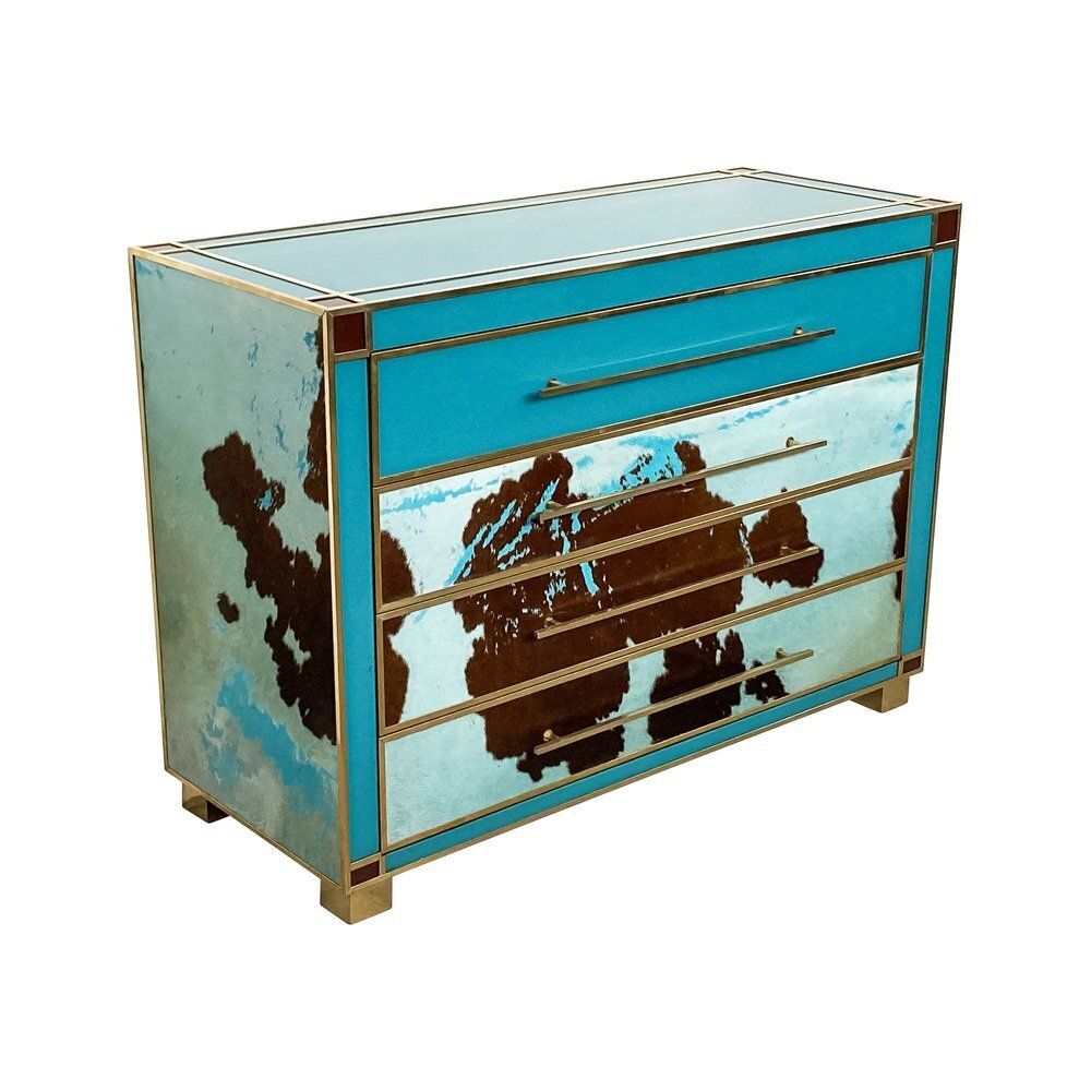 Dresser In Blue Murano Glass And Cow Leather, 1980s photo Furniture