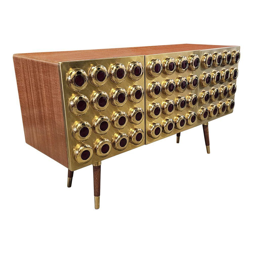 3 Door Sideboard In Brass And Glass, 1980s photo for sale