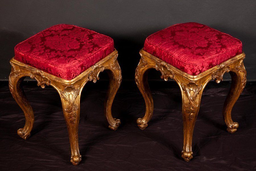 Set Of Italian 18th Century Gilt Wood Stools, 1750s photo for sale