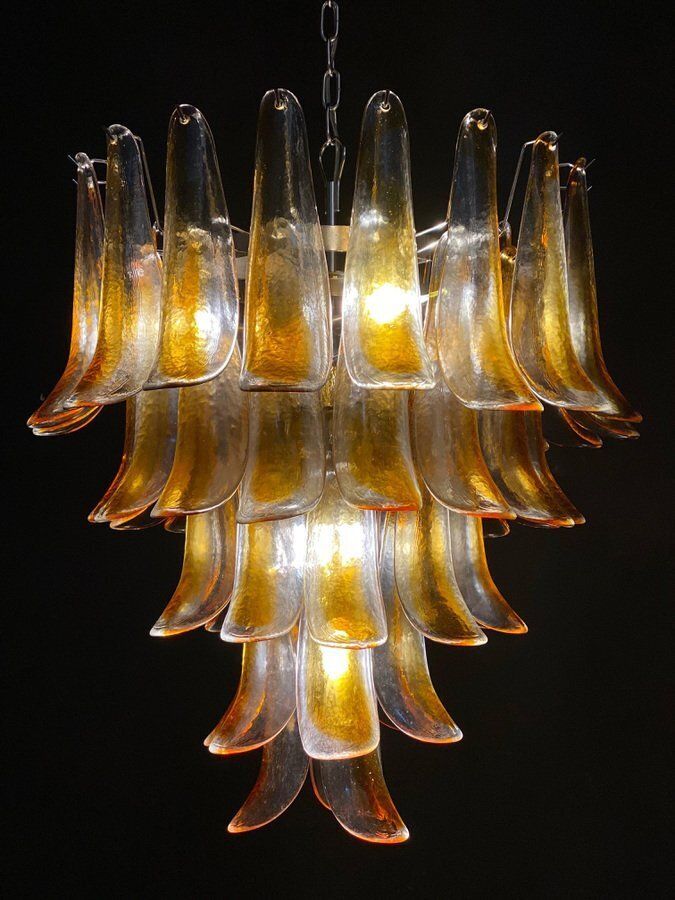 Large Vintage Italian Murano Chandelier With Amber Glass Petals, 1970s photo Lighting