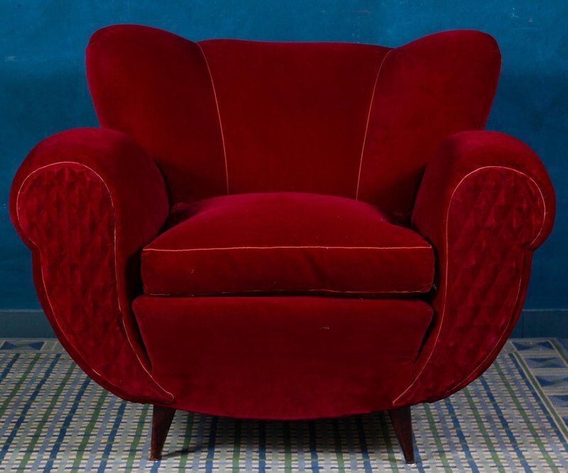Set Of Mid Century Red Velvet Lounge Chairs, 1940s photo furniture