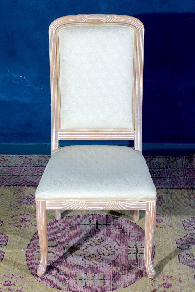 Italian White Decapé Wood Chairs, 1970s, Set Of 8 photo for sale