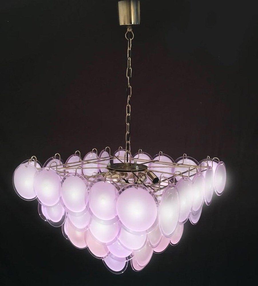 Modern Amethyst Color Disc Murano Glass Chandelier, 1970s, Set Of 2 photo for sale