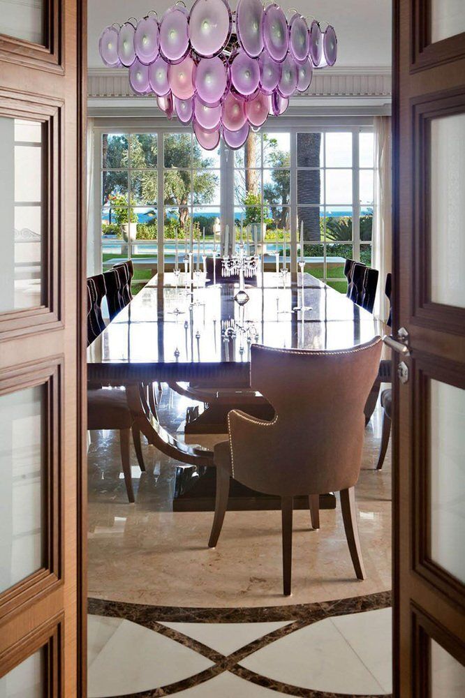 Modern Amethyst Color Disc Murano Glass Chandelier, 1970s, Set Of 2 photo Lighting