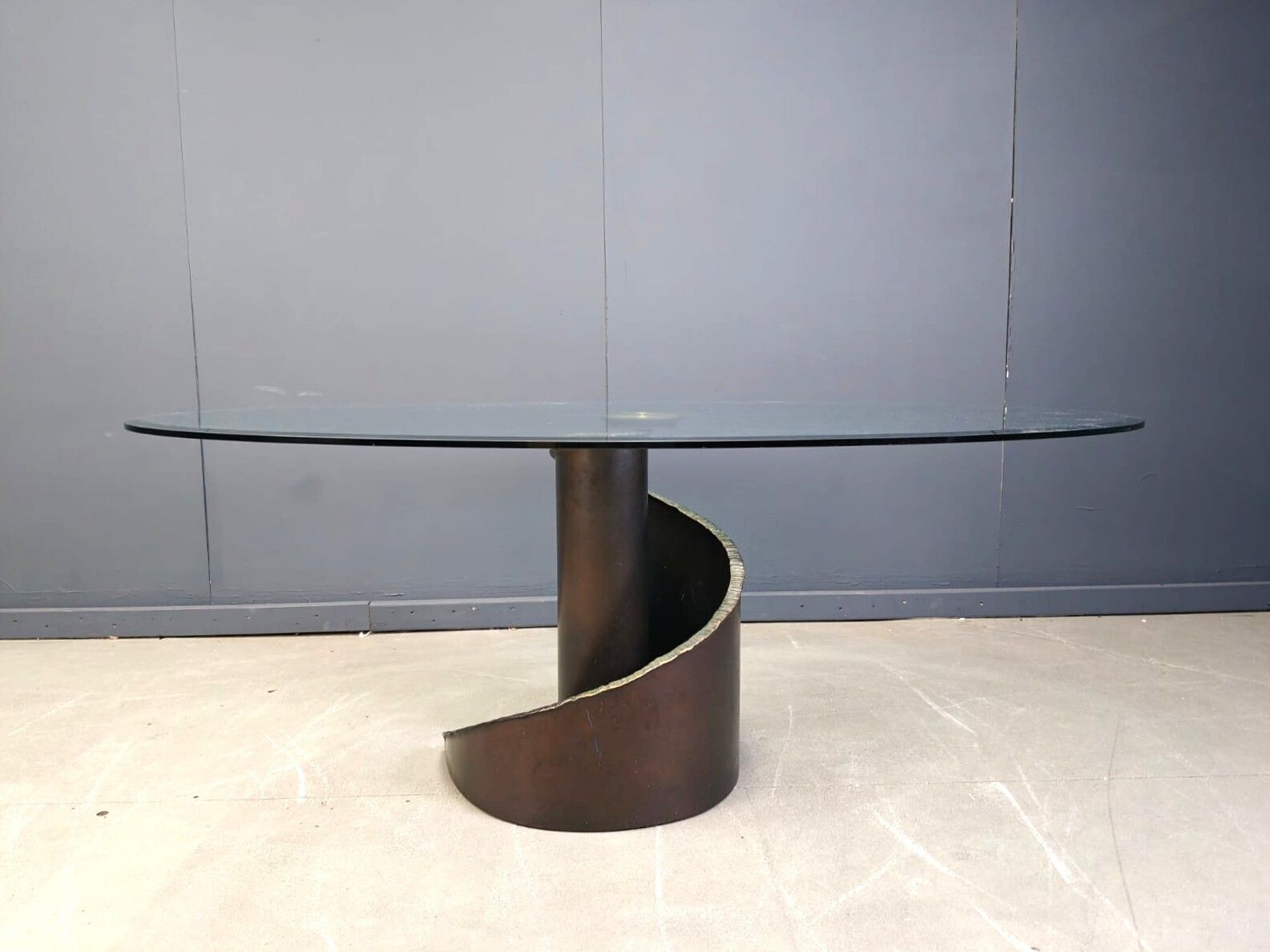 1990s Brutalist Style Glass And Bronze Dining Table By Barilone For Roche Bobois photo 2500.0