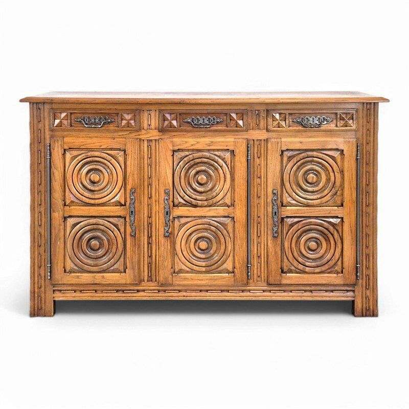 High Sideboard In Carved Oak From Dlg ​​Dudouyt