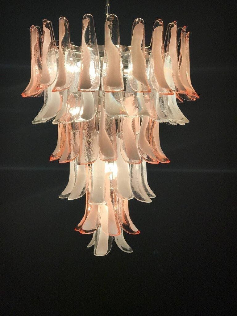 Italian Murano Glass Pink And White Petal Chandeliers, 1980s, Set Of 2 photo buy