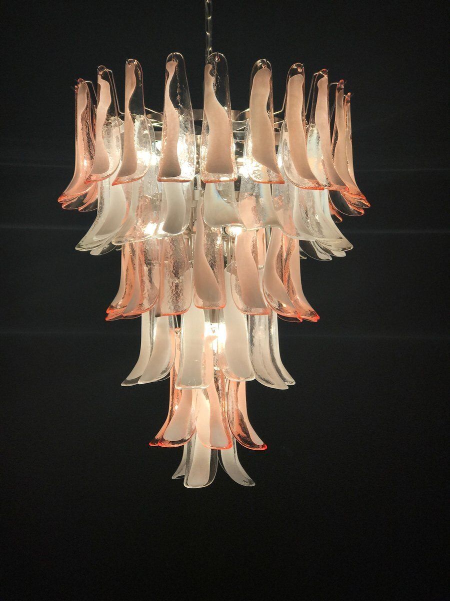 photo furniture Italian Murano Glass Pink And White Petal Chandeliers, 1980s, Set Of 2