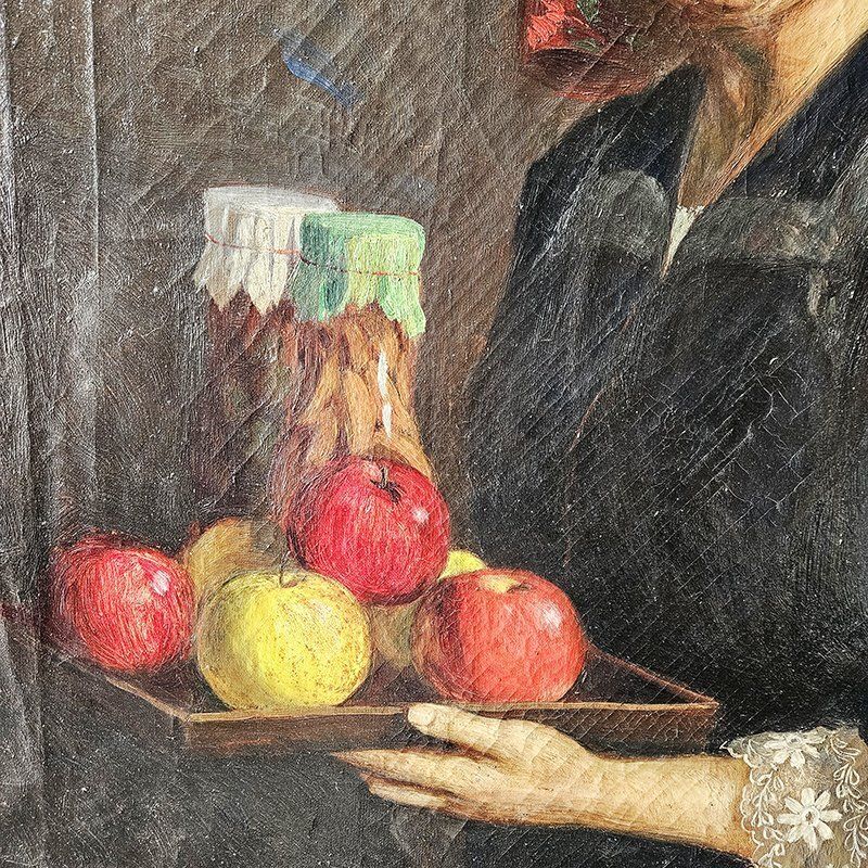 Woman With A Fruit Tray, 1960s, Oil On Canvas photo for sale