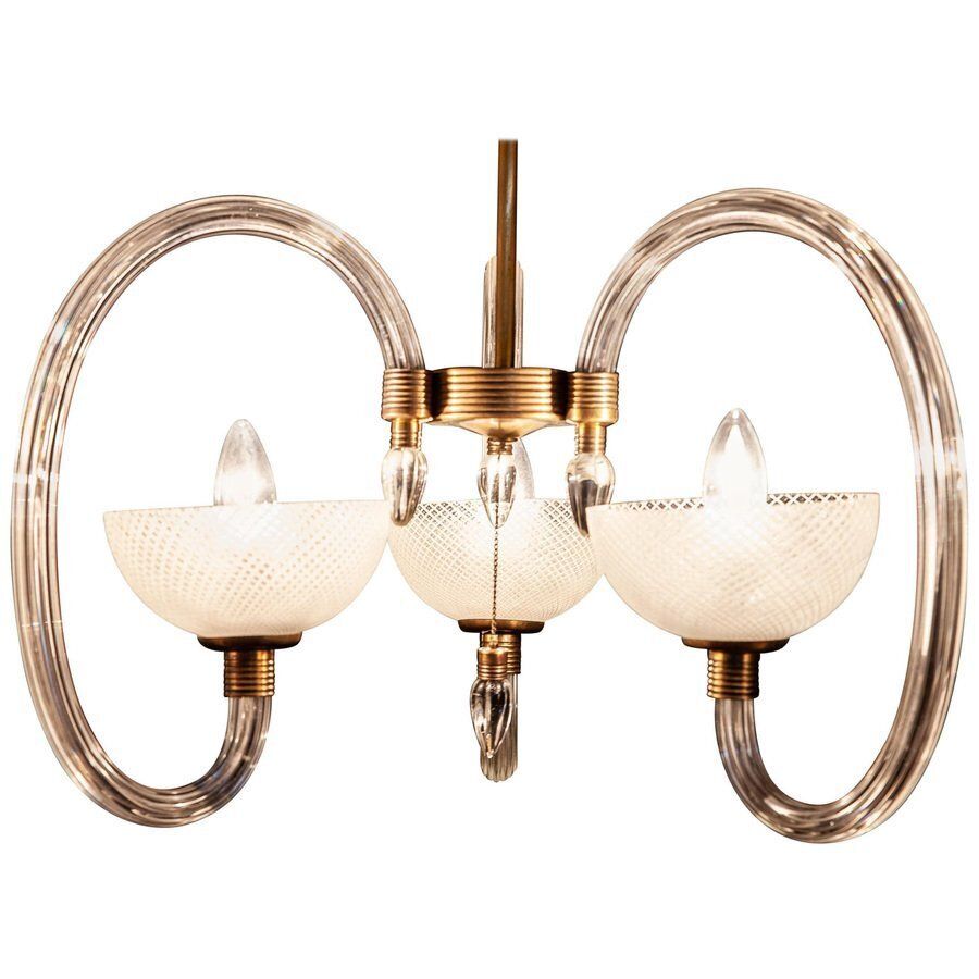 Reticello Murano Glass Chandelier By Ercole Barovier, 1940s photo furniture