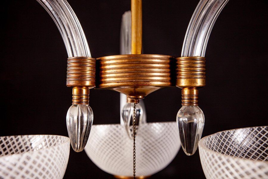 3447.0 Reticello Murano Glass Chandelier By Ercole Barovier, 1940s photo
