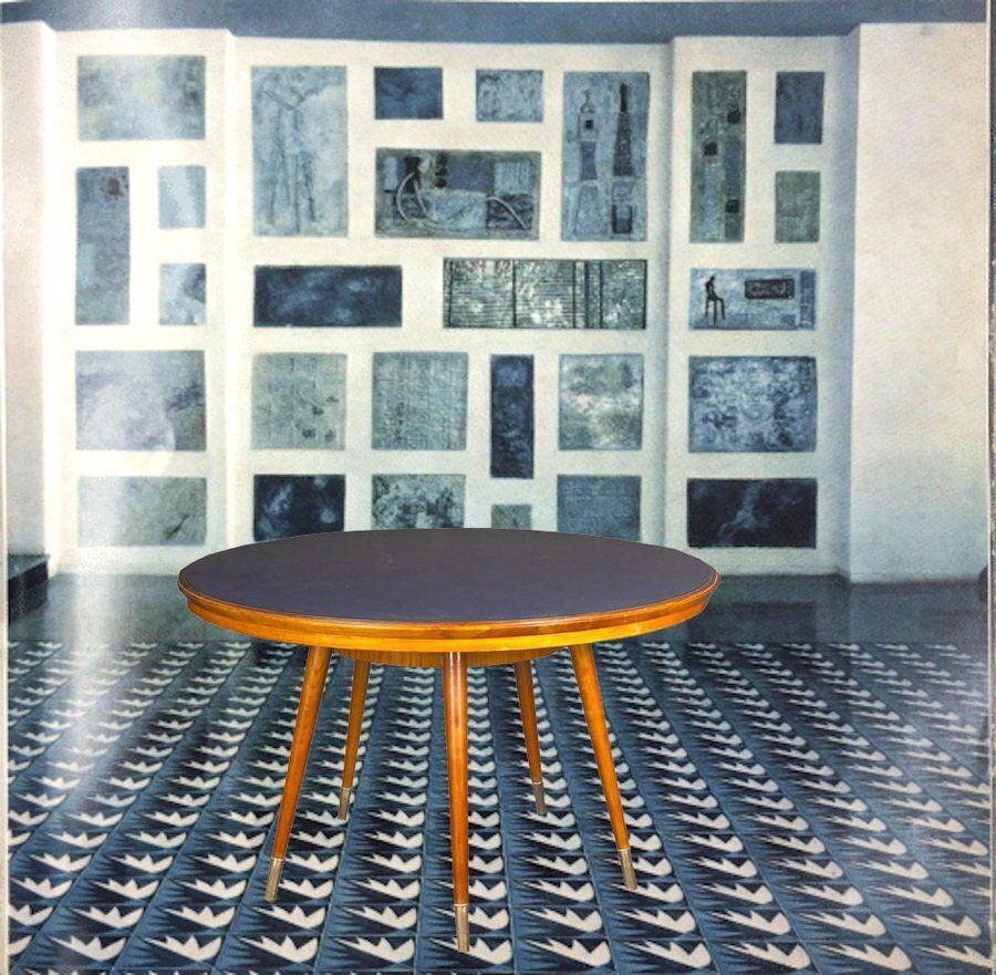 photo for sale Mid Century Blue Top Dining Or Center Table In The Style Of Gio Ponti