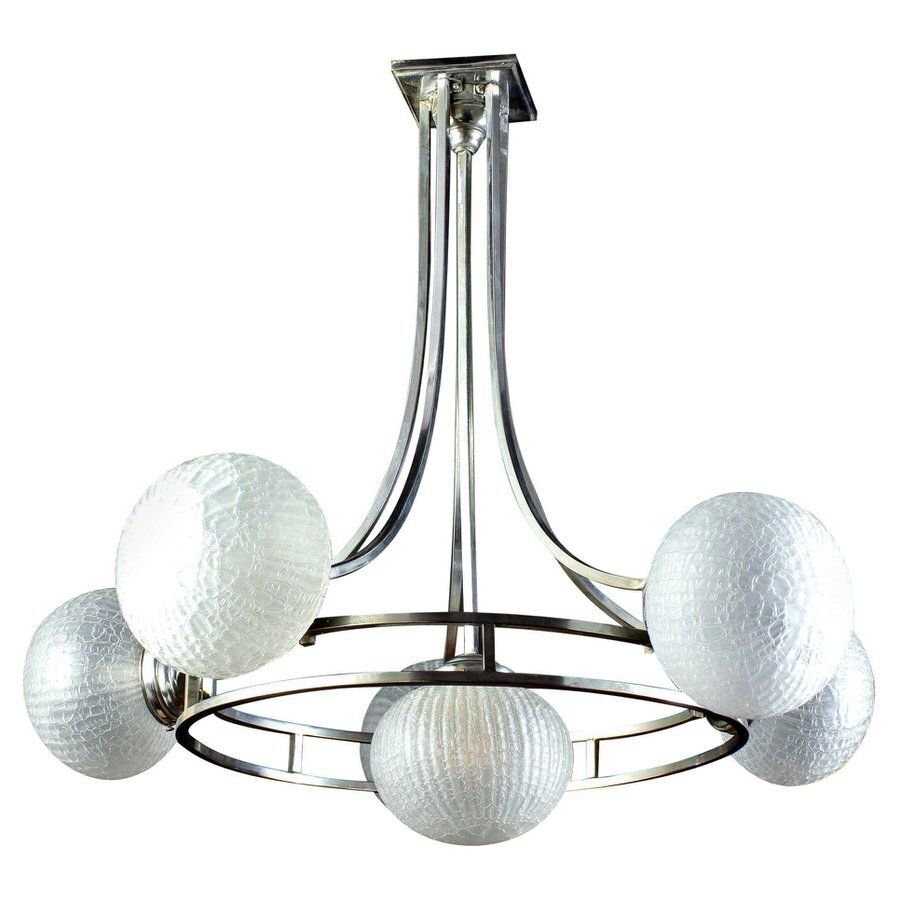 Mid Century Chrome & Murano Glass Chandelier Attributed To Gino Sarfatti, 1960s