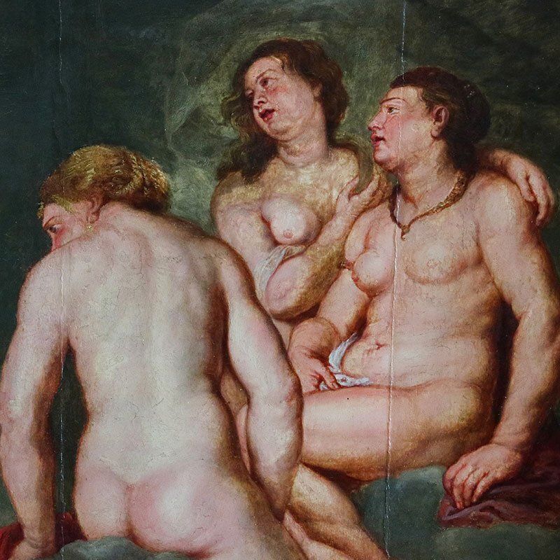 Rubensian Painter Of The Genoese School, The Three Graces, 1700s, Oil On Board, Framed photo furniture