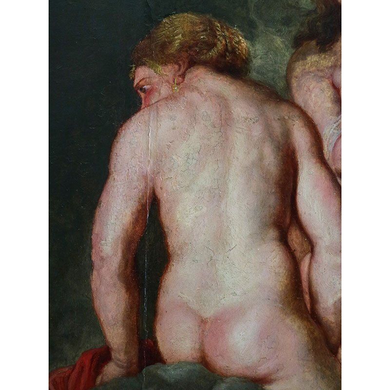 Rubensian Painter Of The Genoese School, The Three Graces, 1700s, Oil On Board, Framed photo vintage