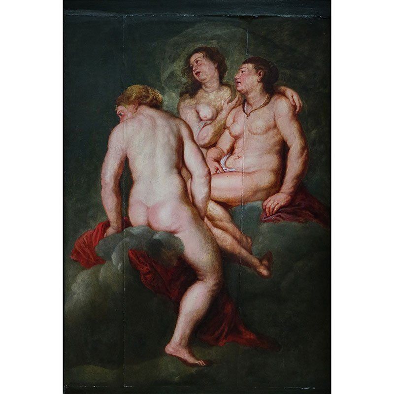 photo for sale Rubensian Painter Of The Genoese School, The Three Graces, 1700s, Oil On Board, Framed