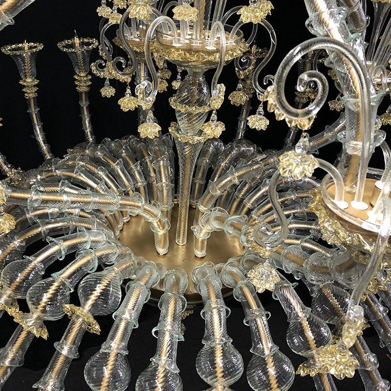 Transparent And White Murano Glass Chandelier, 1950s photo for sale