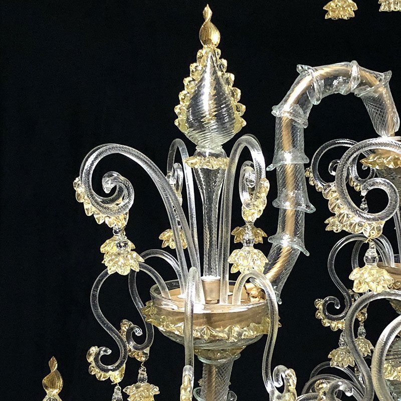 Transparent And White Murano Glass Chandelier, 1950s photo vintage