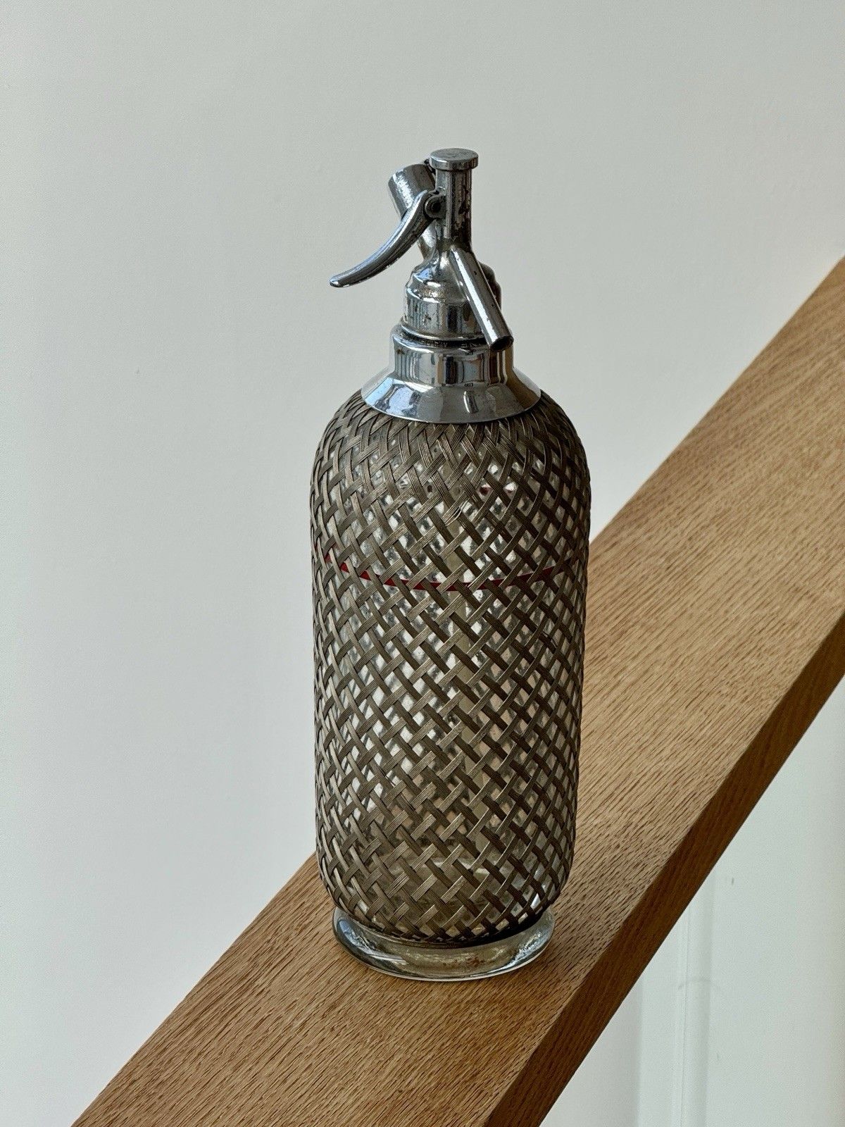 Antique Braided Metal Mesh Soda Siphon, Glass Bottle Made In Czechoslovakia photo for sale