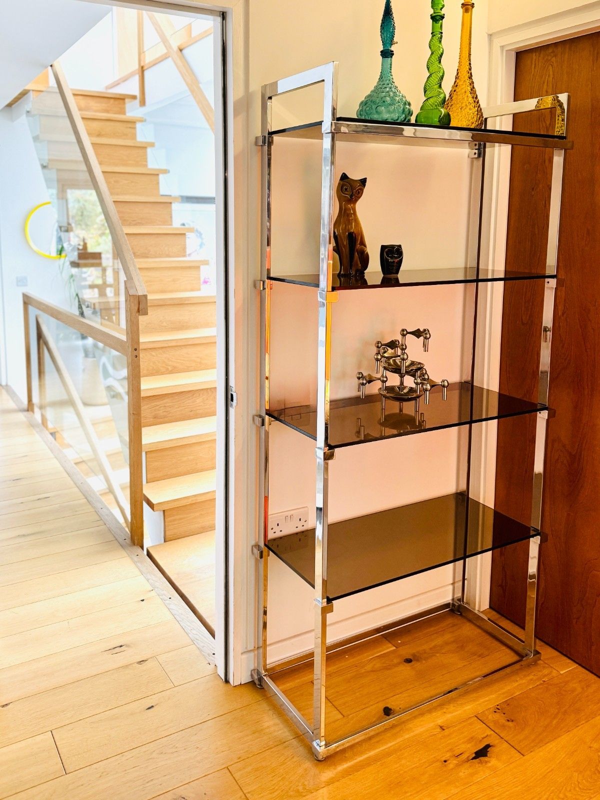 450.0 Pieff Lisse Chrome Plated Smoked Glass Shelving Unit/Bookcase, 1970s photo