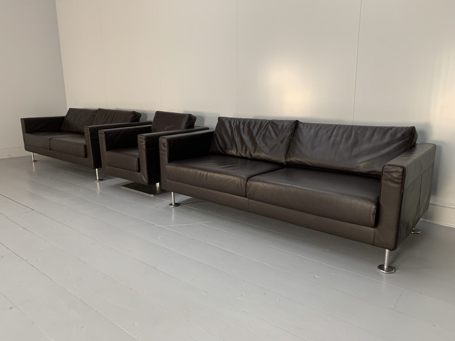 Vitra “Park” 2 Sofa & Armchair Suite – In Dark Brown Leather
