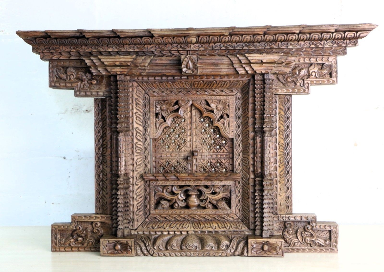 Antique Large Nepalese Wooden Carved Kumari Jhyal Kumari Window Large Decorative