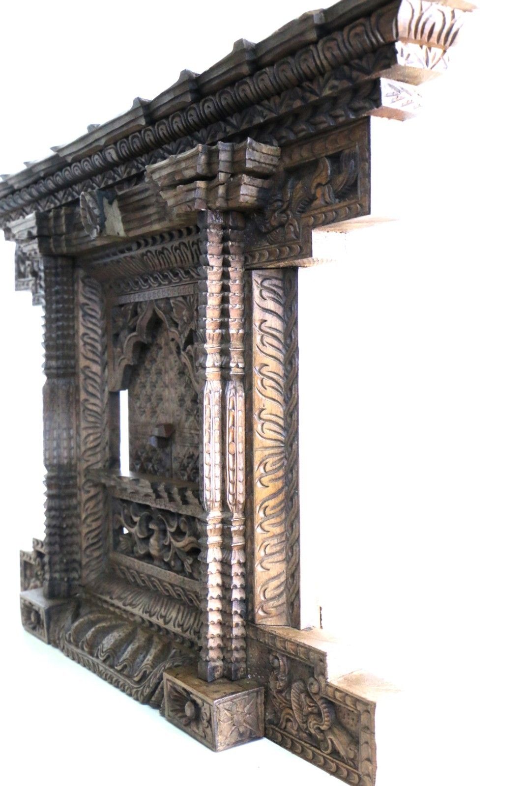 photo buy Antique Large Nepalese Wooden Carved Kumari Jhyal Kumari Window Large Decorative