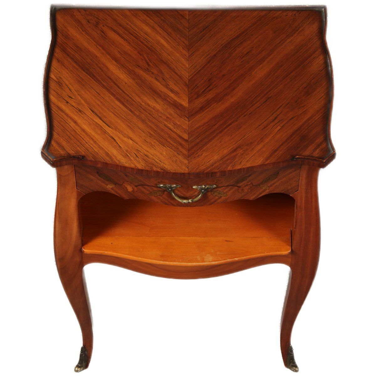 photo for sale Antique Louis XV Style Bedside Tables With Floral Inlays, 1915, Set Of 2