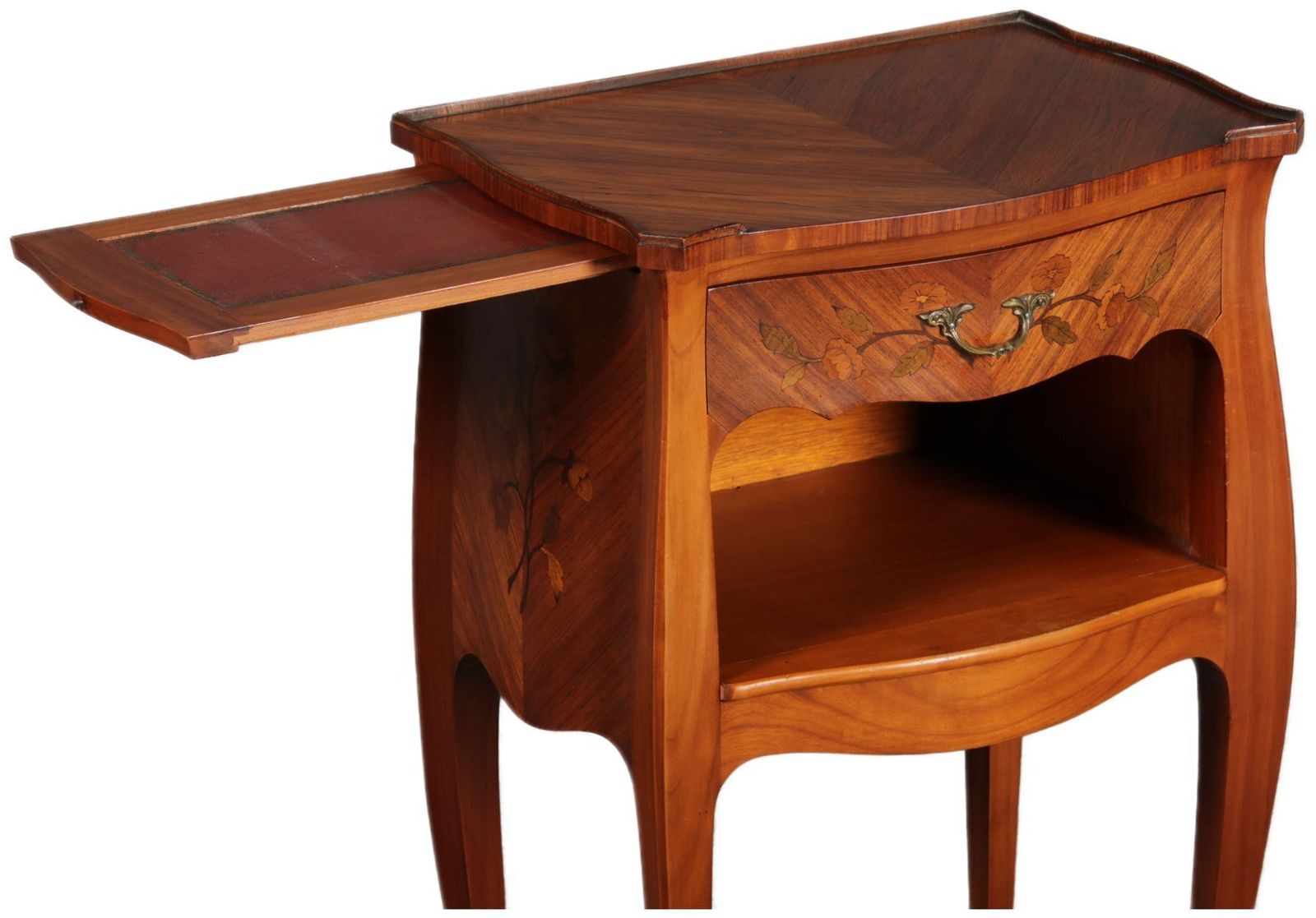 Furniture Antique Louis XV Style Bedside Tables With Floral Inlays, 1915, Set Of 2 photo