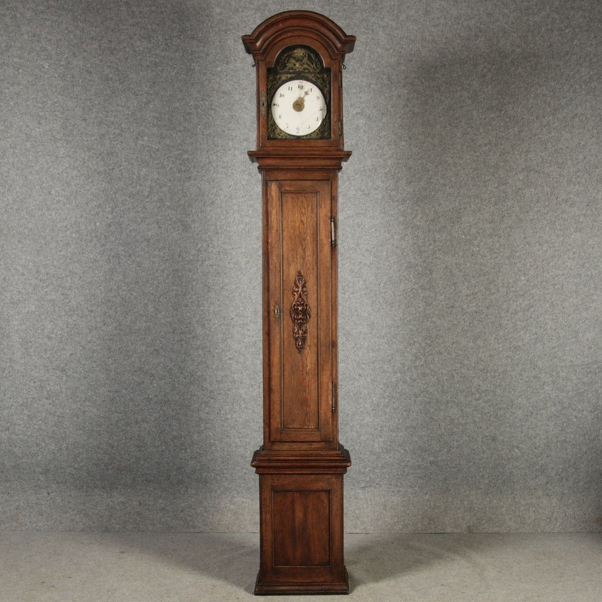 Large Antique Baroque Grandfather Clock In Oak, 1750