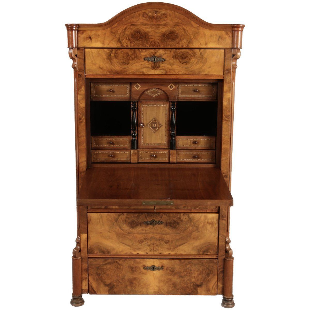 Antique Louis Phillipe Secretary In Walnut, 1860 photo Furniture