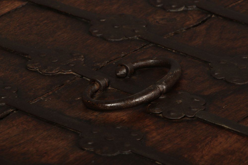 photo buy Small Antique Gothic Chest With Iron Bands, 1500