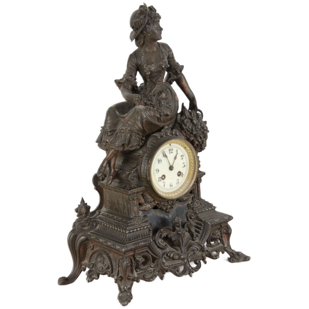 French Fireplace Clock In Bronze With Brass Movement By S. Marti & Cie, 1870s, Set Of 3 photo for sale