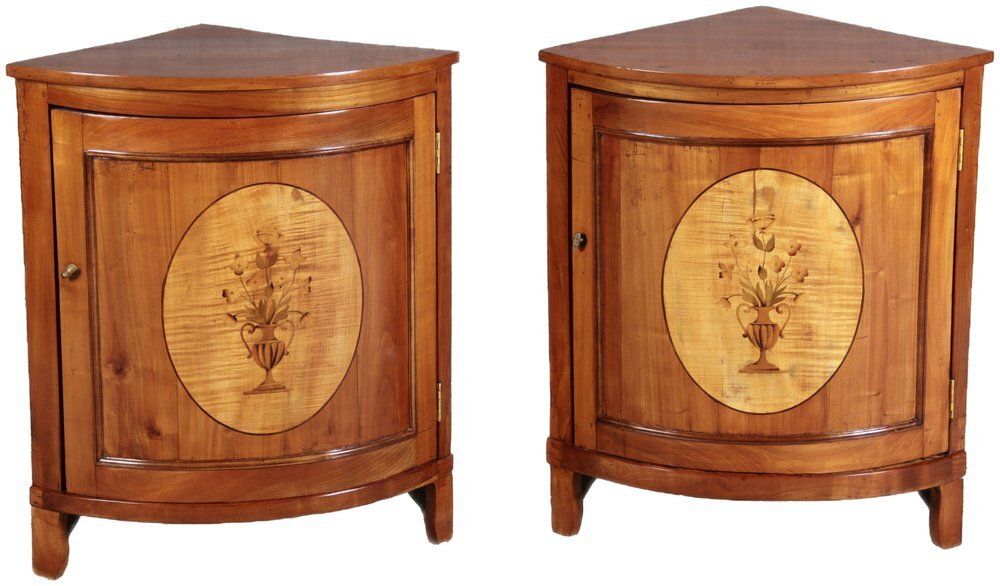 Small Antique Corner Cabinets In Cherry, 1800s, Set Of 2
