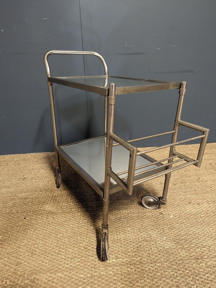 Rolling Trolley Bar With Mirror Top & Steel Structure photo vintage