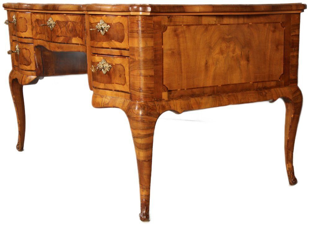Antique Baroque Desk In Walnut Inlay, 1780 photo for sale