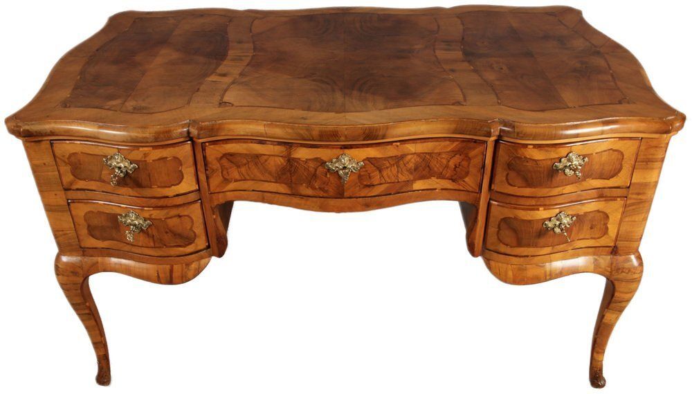 Antique Baroque Desk In Walnut Inlay, 1780 photo vinterior