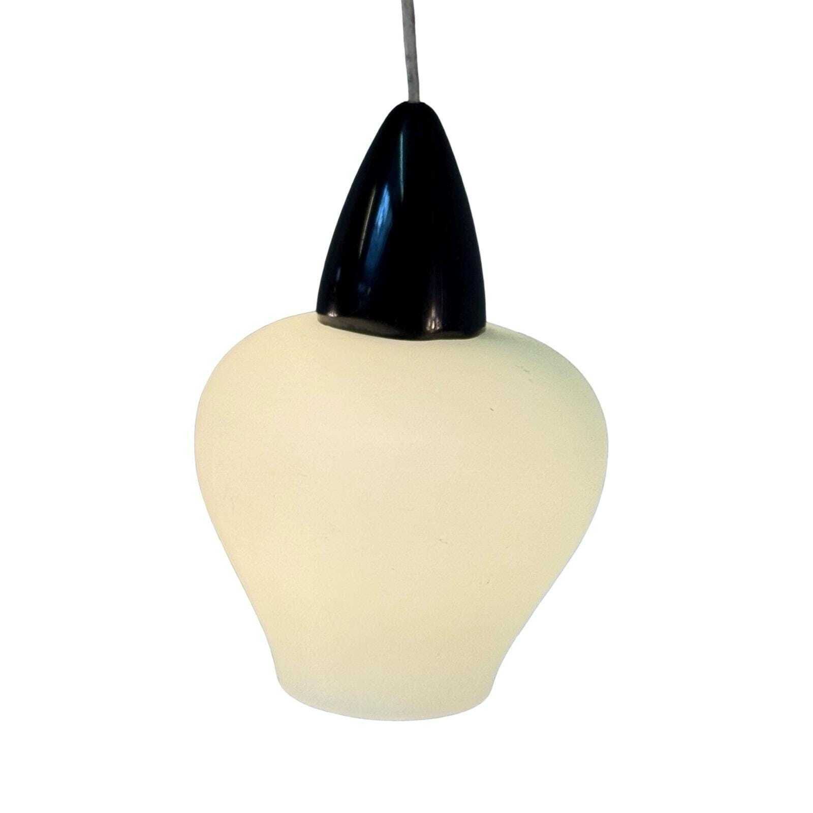 Vintage 50’s Mcm Hanging Pendant Frosted / Semi Translucent White Glass And Red Top Attr. Louis Kalff / Phillips photo 83.0