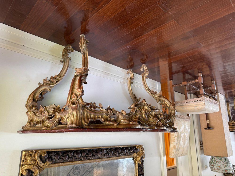 photo for sale Large Mid 18th Century French Giltwood Rococo Console Table With Marble Top, 1740s