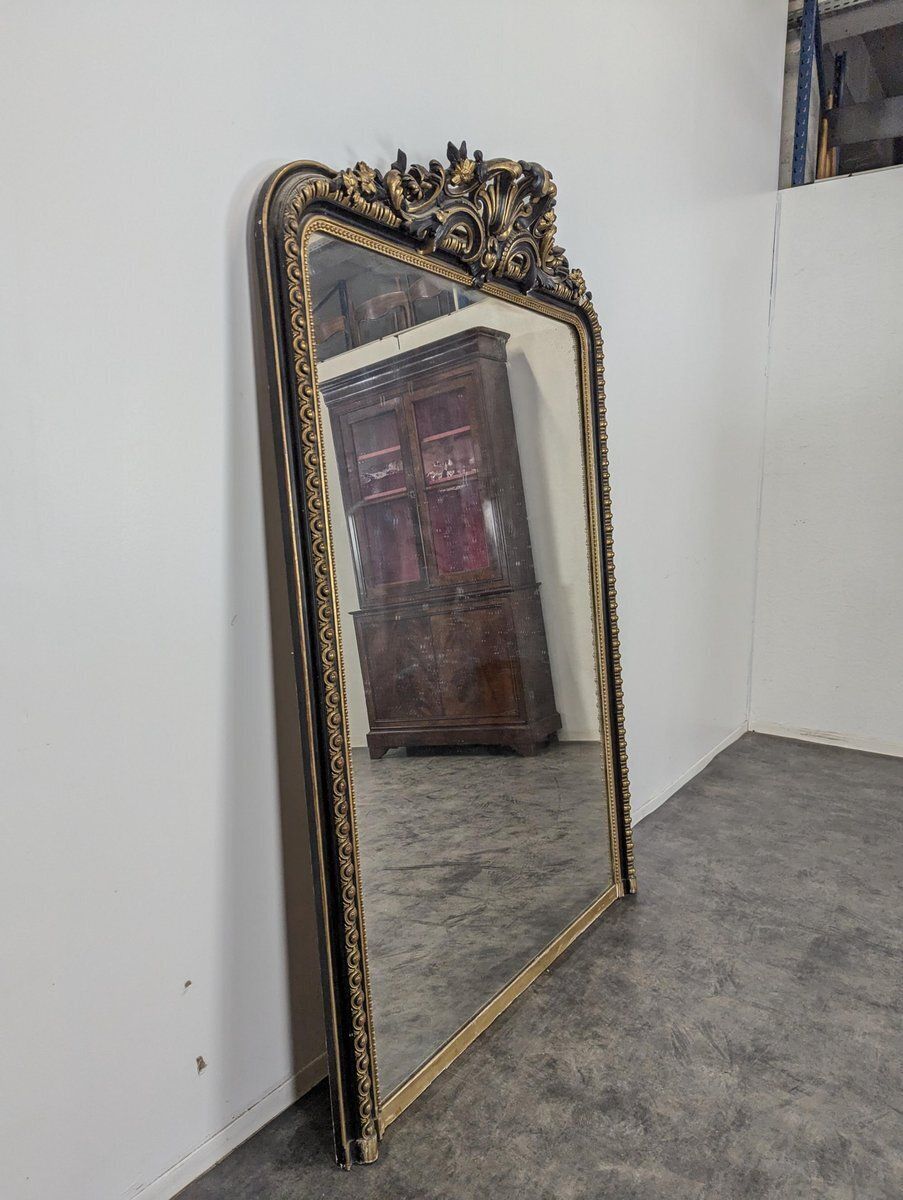 Large Napoleon III Mirror With Double Black And Gold Patina photo furniture