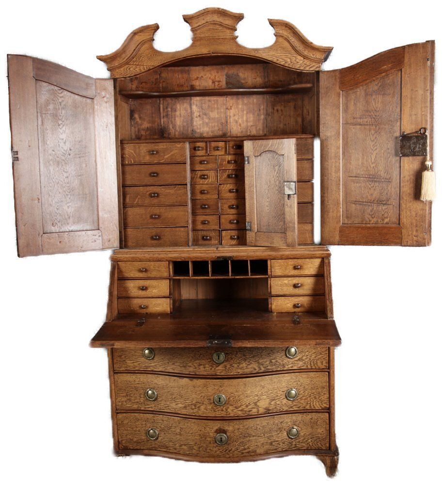 Antique Baroque Secretary In Oak, 1740 photo Furniture